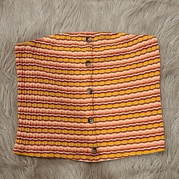 American eagle outfitters womens knit pink, red and yellow tube top with buttons - Picture 1 of 3